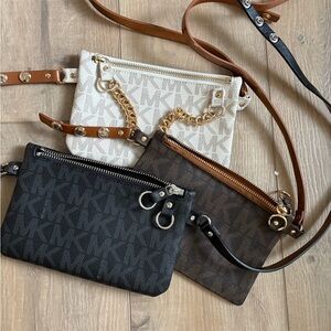 Michael Kors Clutch and Wristlet Set - Black, Brown, Cream